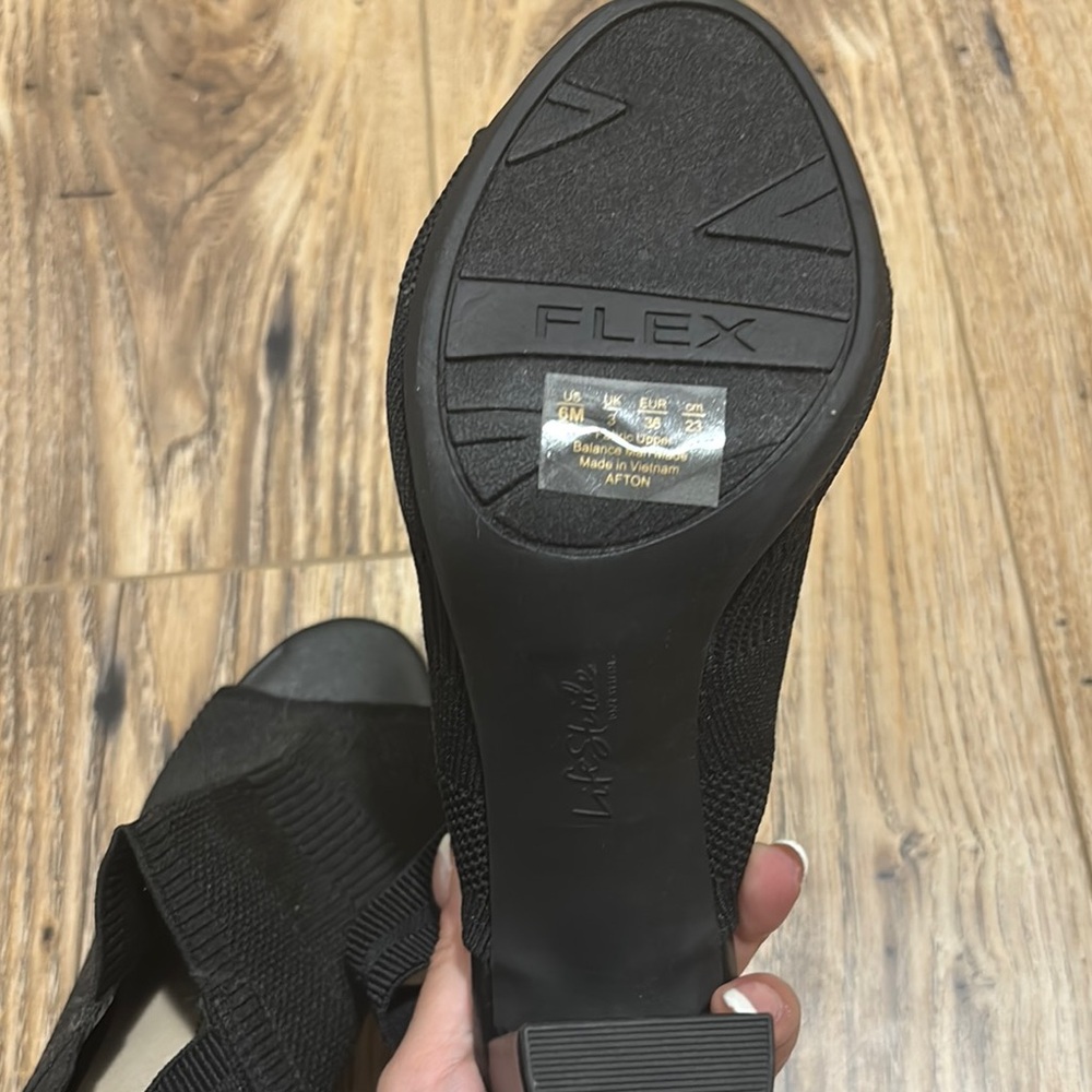 Life Stride Black Slingback Sandals with Wedge Heel - Picture 4 of 4